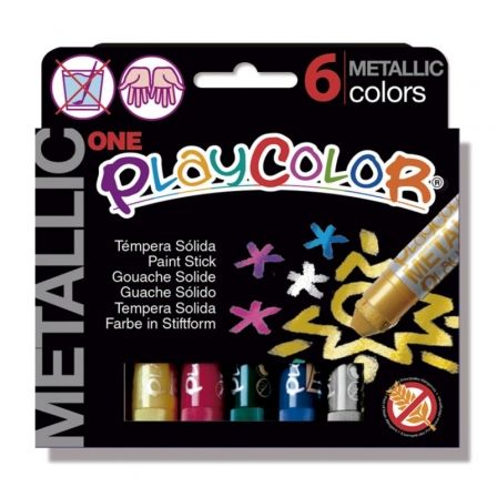 Playcolor Metallic One Témperas Sólidas en Barra, 6 Colores Metalizados Surtidos